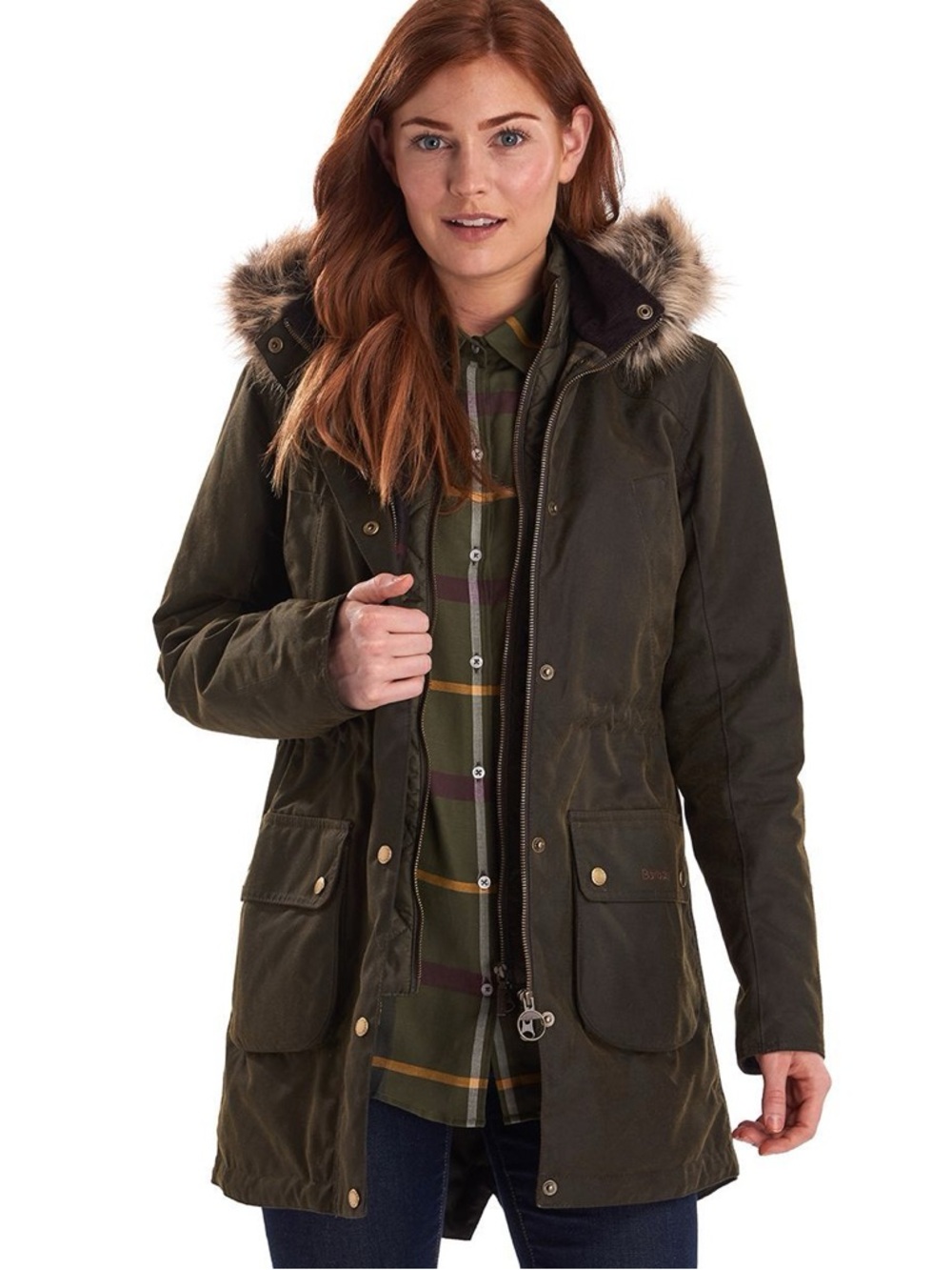 Barbour Thrunton Wax Jacket faux fur collar   US Size 10 gently used